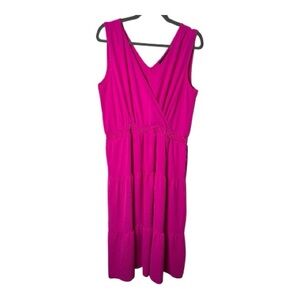 Nina Leonard Bright Pink Sleeveless Ruffle Tiered Dress Polyester Large